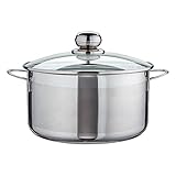 Level One Topf Edelstahl 24 cm Kochtopf Induktion 6,1 Liter Fleischtopf & Bratentopf mit Glasdeckel für den Backofen, rostfreier Edelstahl, für alle Herdarten geeignet