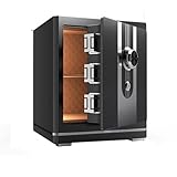 Kleiner feuerfester Safe für Zuhause – Legierter Stahl Mechanisches Zahlenschloss Privates Fach Verstellbare Regale Leder Innenraum – Sicherheitsbox für Home Office Hotel (Schwarz)