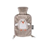 Fashy Pia 35720.4 Wärmflasche/Kinderwärmflasche Pinguin ~ Thermoplast- Wärmeflasche mit kuschelweichem Flauschbezug aus 100% Polyester, robust und langlebig ~ 0,8 Liter