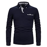 APAELEA Poloshirt Herren Langarm Baumwolle Golf T-Shirt Casual Tops,Navy blau,L