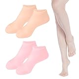 2 Paar Silikon Socken Unisex, Feuchtigkeitsspendende Socken, Anti Rutsch Fuß Spa Gel Socken Fußpflege, Weiche Moisturizing Silikonsocken für Füße, Gelsocken für Trockene Rissige Füße (Beige+Rosa)