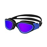 CAOQAO Schwimmbrille für Erwachsene für Herren und Damen, galvanisiert, flach, hochauflösende Anti-Beschlag-Schwimmbrille Rutsch- Und Rutschbecken Für Erwachsene (Blue, One Size)