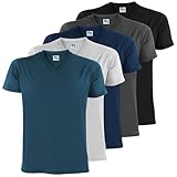 ALPIDEX Herren T-Shirts 5er Set mit V-Ausschnitt Shirts Basic Shirt Baumwolle Kurzarm Einfarbig S M L XL XXL 3XL 4XL 5XL, Größe:XXL, Farbe:Water