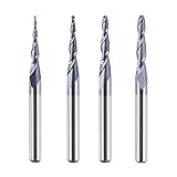 SpeTool 4 Stück 2 Flöten Kugelkopffräser mit Konischer Spitze Fräser CNC Gravierfräser R0,25mm-1,0mm 3,175mm (1/8') Schaft Vollhartmetallfräser für Oberfräse mit TiAlN Beschichtung für 2D 3D Gravur