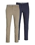 JACK & JONES Herren Jjimarco Jjdave AKM 2 Pack Noos Hose, BEIGE/Navy Blazer, 32W / 34L EU