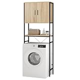 EUGAD Waschmaschinenschrank, Waschmaschinenregal Regal über Waschmaschine Toilette, Toilettenregal mit Schrank Verstellbarer Ablage, Badregal aus Holzwerkstoff Metall, 64.5x170x27 cm