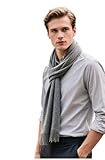 LA FERANI Herrenschal Kaschmir stilvoll dünnn Frühling 185x65 elegant für formelle Anlässe geschmeidig grau Kaschmirschal Pashmina Halstuch Wollschal Wolle Uni Farbe (Grau)