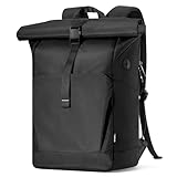 Inateck 25L-30L RollTop Rucksack Herren Damen 17 Zoll Laptop Rucksack Schwarz Fahrradrucksack Tagesrucksack mit separatem Schuhfach, Schulrucksack für Uni/Pendeln/Freizeit/Arbeit/Sport/Reisen