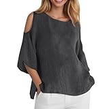 Tshirt Damen Oberteile 3/4 Kurzarm Shirts Sommer Elegant Tshirt Einfarbig Overseized Tunika Vintage Locker Bequeme Pulli Loose Locker T-Shirt Lässiges Modisch Hemdbluse