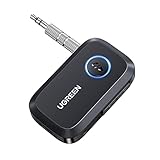 UGREEN Aux Bluetooth Adapter Auto 5.3 Empfänger für Freisprechanruf, Stereo Musik, Dualer Kopplung mit 15 Stunden Spielzeit Klinke für Autoradio/Stereoanlage/Headset