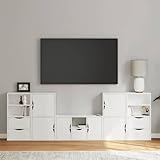 Youuihom 5-TLG. Wohnwand mit Stauraum ODDA Weiß Massivholz Kiefer Mobiletto Soggiorno Mobile Tv Soggiorno Credenza Soggiorno Mobile Per Tv für Soggiorno Ingresso Salotto Camera Da Letto