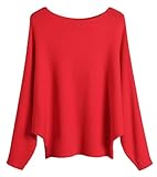 Cegerne Damen Pullover Elegant Oversize Pulli Langarm Shirt Sweatshirt Strickpullover Batwing Fledermausärmel Knitted Sweater Oberteil Tops, Rot