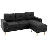 HOMCOM Ecksofa Stoffsofa in L-Form, Couchgarnitur in Leinenoptik, Eckgarnitur mit Chaiselongue für 3 Personen, Eckcouch für Wohnzimmer, Schwarz, 193 x 136 x 85 cm