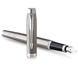 Parker IM Füller | Edelstahl mit Chrom-Zierteilen | Füllfederhalter mit feiner Feder und blauer Tinte | Geschenkbox