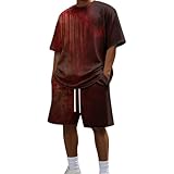 Generisch Jogginganzug Herren Blutiges Sommershirts und Kurzehose 2 Teiliges Zweiteiler Halloween Party Karneval Erwachsene Kleidung Sommer Outfit Baggy Freizeitanzug