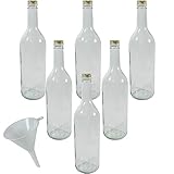 Viva Haushaltswaren - 6 x Glasflasche 750 ml mit goldfarbenem Schraubverschluss, Flasche zum Befüllen als Weinflasche, Likörflasche, Schnapsflasche etc. verwendbar (inkl. Trichter Ø 9 cm)