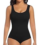 ONEW Shapewear Damen Body Shaper Bauchweg Miederbody Figurformende Tank Top Taillentrainer Sculpting Bodysuit Schwarz XL