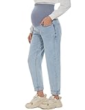 POSHGLAM Damen Umstandsjeans über Bauch Bequeme Stretch Boyfriend Jeans Denim Schwangerschaftshose S-XXL, Hell, blau, Groß