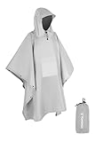 TOMSHOO Regenponcho mit Kapuze, Regenmantel Wasserdicht Camping Zelt Tarp Zeltplane, 3-in-1 Multifunktionaler Regencape für die Jagd Camping, Wandern, Radfahren