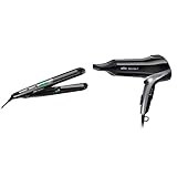 Braun Satin Hair 7 Glätteisen & Haartrockner, Haarglätter mit IonTec, Keramikplatten, Schwarz/Silber, 2 m Kabel, 130°C-200°C, 0.7 kg