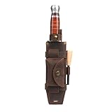 Tourbn TOURBON Leder feste Messermantel für Gürtel gerade Messerholster mit Feuerstarter und Tasche