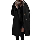 Herbst Mantel Damen Lang Warm Wollmantel Trenchcoat Wolle Schwarzer Wintermantel Damenmantel Elegant Winterjacke Mantel A-Linie Trench Coat Herbstmantel Steppmantel