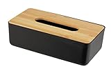 WENKO Kosmetiktuchbox Mod. Rotello, Box für Kosmetiktücher oder Taschentücher, Deckel aus Bambus, 24 x 7,5 x 12,7 cm, Schwarz/Natur
