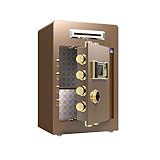 Sichere Box mit digitaler Tastatur, Fingerabdruckschloss, Münzschlitz und Einbruchalarm für Zuhause, Büro, Hotel, ideal für Gelddokumente und Schmuckaufbewahrung, Braun