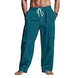 Generisch Leinenhose Herren Baggy Freizeithose Lang Freizeithose Anzughose Baggy Bequeme Strandhose Bequeme Strandhose Business Hose Sommer Leichte Outdoor Hose Mit Taschen