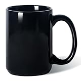 Smilatte Porzellan-Kaffeetasse, klassisch, blanko, mit großem Griff, für Tee, Latte, Cappuccino, 473 ml, Schwarz