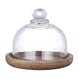 Luxshiny Kuchen Glocke mit Holz Kuchenständer Transparent Mini Glasglocke Käseglocke Käse Torten Kuchen Glashaube Tortenglocke Lebensmittel Haube Abdeckung Kuchen Abdeckhaube für Speise Eseen Cover