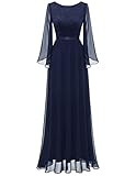 DRESSTELLS Ballkleider Damen Lang Abendkleid Bodenlang Festliche Kleider für Damen Hochzeit Navy M