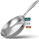Batoris Edelstahlpfanne Unbeschichtet - Induktion - Profi Bratpfanne 28cm - Perfekt als Steakpfanne & Pastapfanne ohne Beschichtung - Brat- Universalpfanne frei von PFOA, PTFE & PFAS - Ofenfest
