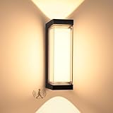 BOYIR 24W Aussenlampe mit bewegungsmelder, IP65 LED Wandleuchte Innen/Außen, 3000K Außenlampe Außenleuchte Warmweiß, Aluminium Wandlampe, 3000LM Außenwandleuchte für Terrasse Balkon Flur, Schwarz