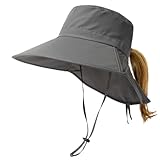 TOP-EX XL/XXL Damen Sonnenhut Pferdeschwanz UV Schutz Faltbar Wasserdicht Outdoor Hut mit Nackenschutz Breite Krempe Sommer Fischerhut Safari Wanderhut Trekking 94601_Grau L/XL