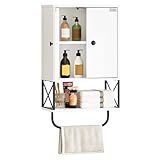 MAHANCRIS Badezimmerschrank, Badschrank, Wandschrank, 3-stufiger Medizinschrank mit verstellbarem Regal und Handtuchhalter, für Toilette, Wohnzimmer, Schlafzimmer, Schwarz und Weiß AWCHW2001