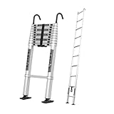 JADDUO Aul Teleskopleiter 5.0 m Belastung 150kg Aluminium-Klappleiter mit Haken Leichte Ausziehleite mit Stabilisatorr Alu-Klappleiter, Mehrzweckleiter, Stehleiter, Haushaltsleiter