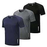 ZENGVEE 3er Pack Sport Tshirts Herren Funktionsshirt Schnelltrocknend Atmungsaktive Fitness Trainingsshirt Herren Laufshirt Kurzarm(0426-Black Grey Navy-L)
