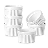 6 Stück Creme Brulee Schälchen,Souffle Förmchen Backofenfest,Ofenfeste Förmchen,Keramik Ramekins für Ragout Fin Schalen,Leckere Würzfleisch,Muffin,Panna Cotta,10cm,Weiß