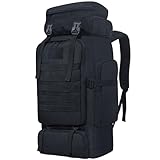 Lizbin 80L Camping Wanderrucksack, Militärischer taktischer Rucksack Molle Rucksack, extra großer Wanderrucksack, wasserabweisender Wander-Tagesrucksack, Outdoor-Sportrucksack (Schwarz)