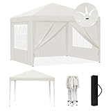 Laneetal Pavillon 3x3 m faltbar, Pop-Up Faltpavillon wasserfest Winterfest, Grillpavillon stabil, Gartenpavillon mit Seitenwänden Fenstern Tasche, für Camping Strand Garten, Beige