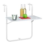 Relaxdays Balkon Hängetisch, klappbar, 3-Fach höhenverstellbar, Tischplatte in Holzoptik, B x T: 59,5 x 35,5 cm, weiß