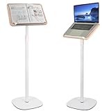 OUUTMEE Leseständer höhenverstellbar von 50 bis 170 cm, klappbarer Laptopständer, Leseständer aus Holz, tragbarer Schreibtisch für Tablets, Bücher, Laptops (weiß)