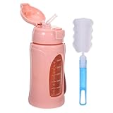 Supvox Sportliche Glas Wasserflasche mit Trinkhalm Bpa Frei aus Bruchsicherem Glas und Tragbar mit Henkel für Fitness Outdoor Workout und Tägliche Flüssigkeitszufuhr