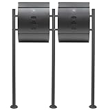 Wiltec 2er Briefkasten Set V18 Anthrazit, Wandbriefkasten mit Schloss, Sichtfenstern, Zeitungsrolle, Ständer, Postkasten aus pulverbeschichtetem Stahl