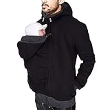 Oanviso Känguru Hoodie für Herren Babytrage Pullover Warme Babytrage Mantel Langarm Kapuzenjacke Känguru Shirt für Papa und Baby 2 in1 Tragejacke Männer Comfort Kängurujacke A Schwarz L