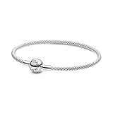 Pandora Moments Mesh-Armband aus Sterling-Silber mit geprägter Kugelschließe, kompatibel mit Charms und Anhängern aus der Moments Kollektion, Größe: 21cm