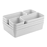 1x Schubladen-Organizer Set Aufbewahrungs-Box Einteiler Trenn-System verstellbar Utensilien Stauraum Wohn-Badezimmer Kunststoff hell-grau