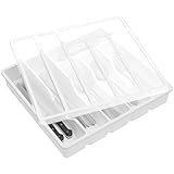 Lifewit Besteckkasten mit Deckel, Besteckaufbewahrung für Küchenschublade und Arbeitsplatte, Besteckkasten aus Kunststoff für Löffel, Gabeln, Messer, Einsatz, 6 Fächer, 32 x 30 cm, Weiß