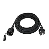 Verlängerungskabel Outdoor 10m für den Außenbereich, Gummi Verlängerung Stromkabel außen mit Schuko Stecker, IP44 Verlängerungsleitung H07RN-F 3G1,5 mm² Kabel mit Schutzkappe, 3500W, 16A 250V, Schwarz